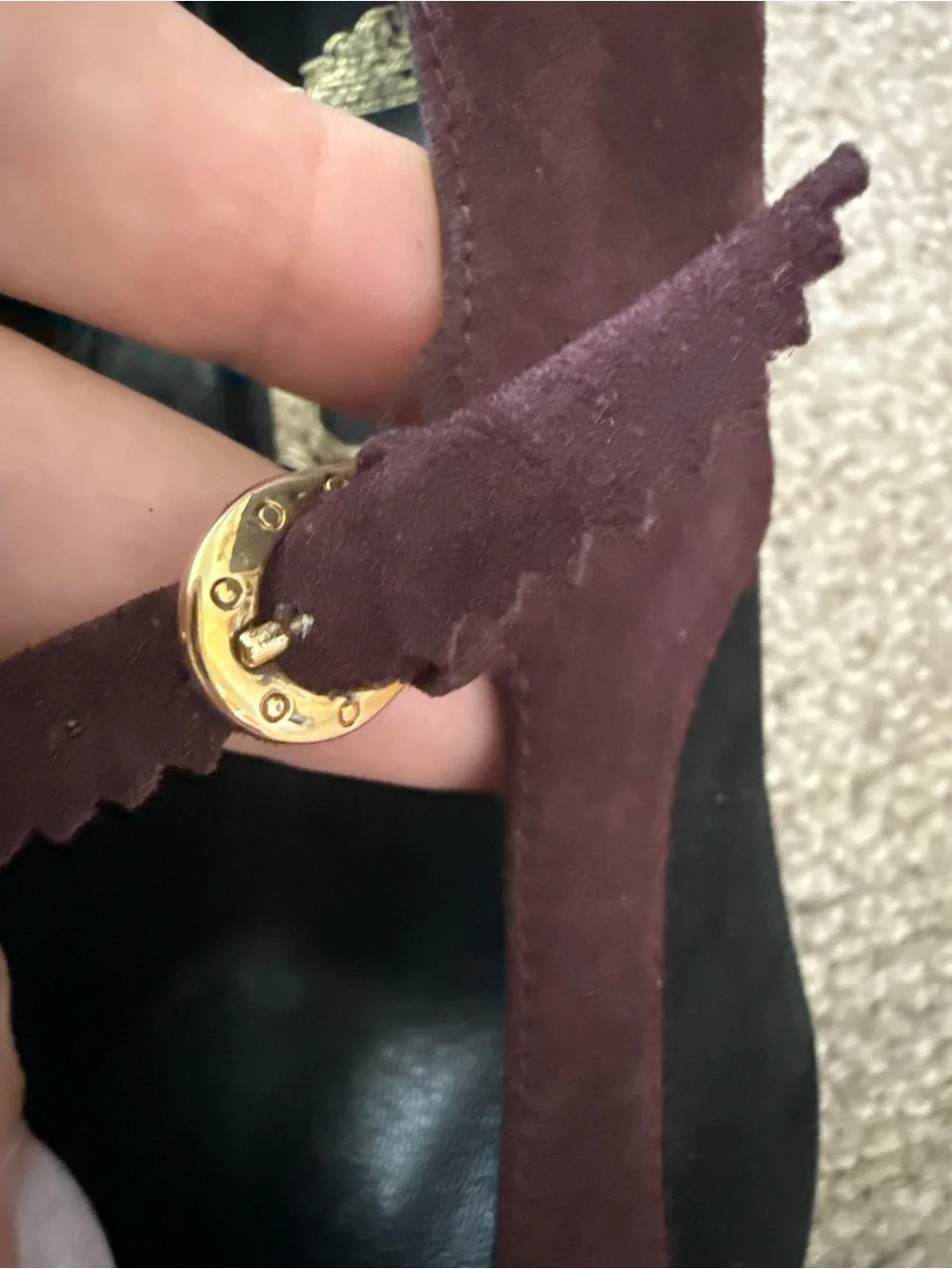 Vintage Dior Burgundy and Black Suede T-Strap Mary Jane Pumps Pointed Toe